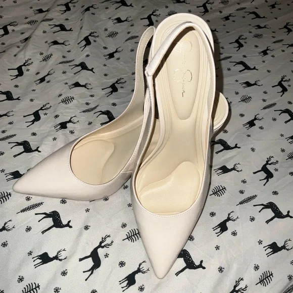 Jessica Simpson Cream Slingback Heels with Pointed Toe - Picture 3 of 6